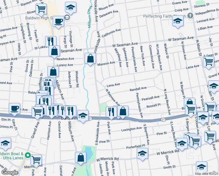 map of restaurants, bars, coffee shops, grocery stores, and more near 318 Randall Avenue in Freeport