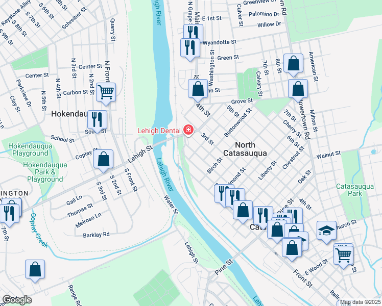 map of restaurants, bars, coffee shops, grocery stores, and more near 1230 2nd Street in Catasauqua