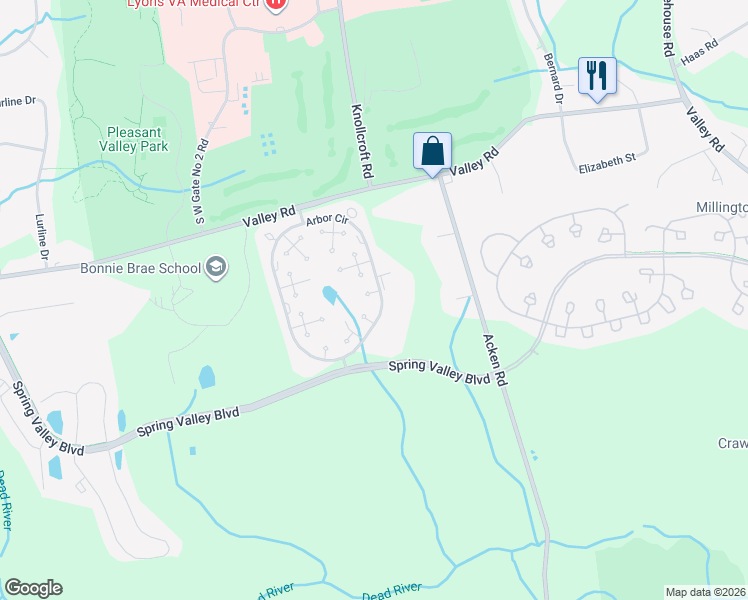 map of restaurants, bars, coffee shops, grocery stores, and more near 3205 Hemlock Place in Basking Ridge