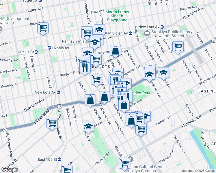 map of restaurants, bars, coffee shops, grocery stores, and more near 530 Hegeman Avenue in Brooklyn