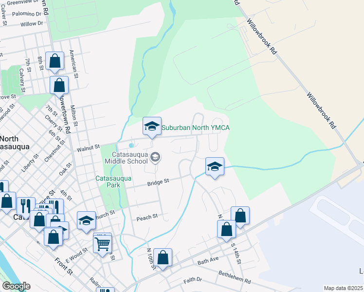 map of restaurants, bars, coffee shops, grocery stores, and more near 895 Walnut Street in Catasauqua