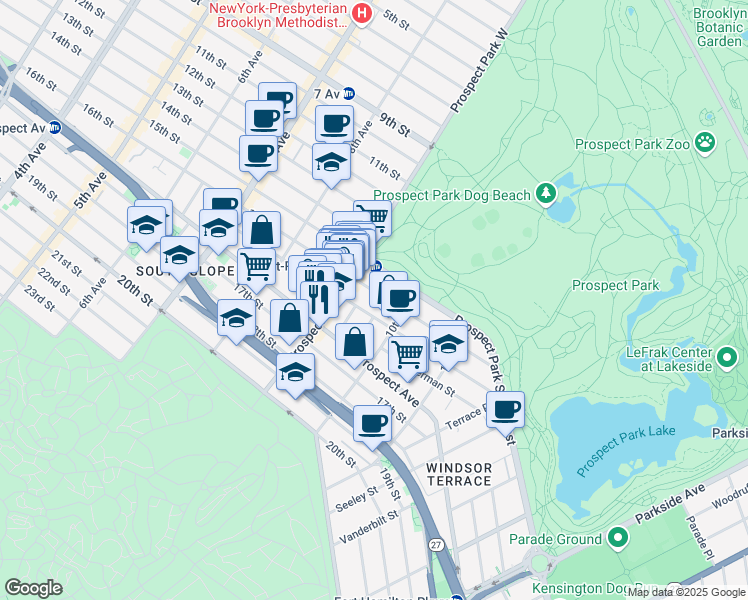 map of restaurants, bars, coffee shops, grocery stores, and more near 468 16th Street in Brooklyn