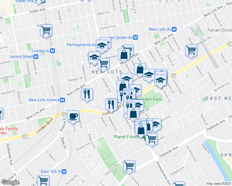 map of restaurants, bars, coffee shops, grocery stores, and more near 755 Sheffield Avenue in Brooklyn
