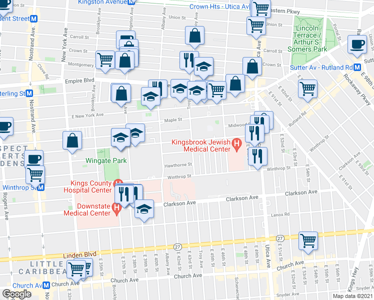 map of restaurants, bars, coffee shops, grocery stores, and more near 675 Hawthorne Street in Brooklyn