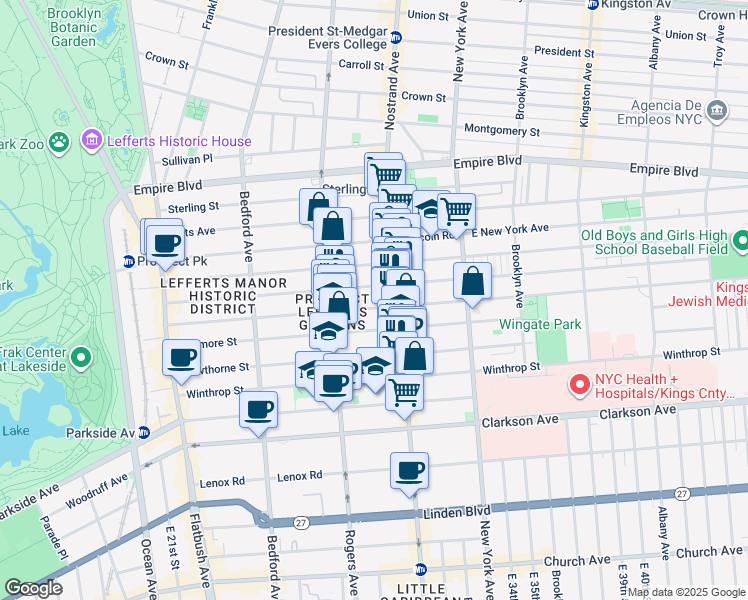 map of restaurants, bars, coffee shops, grocery stores, and more near 276 Rutland Road in Brooklyn