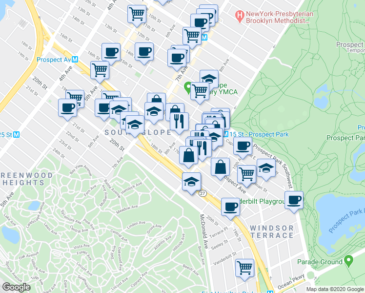 map of restaurants, bars, coffee shops, grocery stores, and more near 465 17th Street in Brooklyn