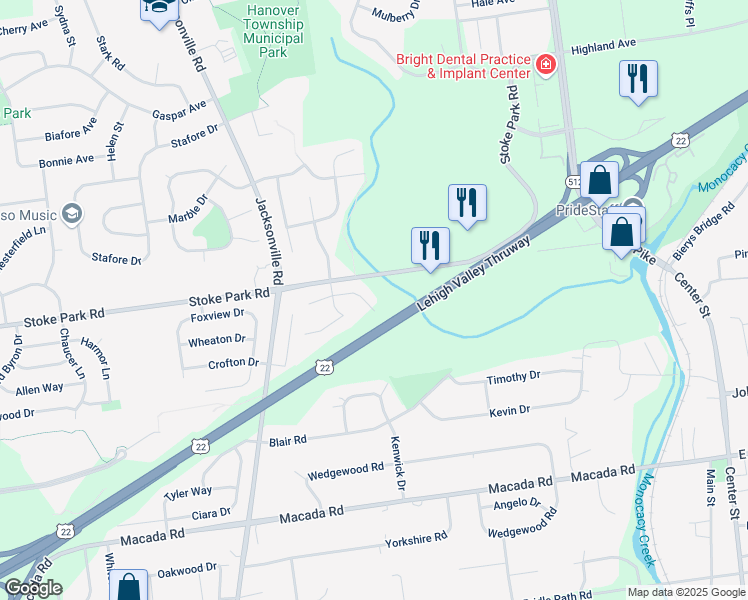 map of restaurants, bars, coffee shops, grocery stores, and more near 679 Briarstone Road in Bethlehem