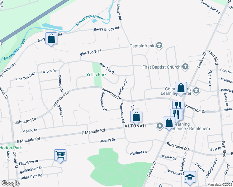 map of restaurants, bars, coffee shops, grocery stores, and more near 755 Johnston Drive in Bethlehem