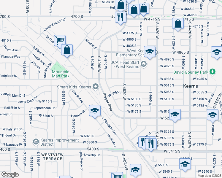 map of restaurants, bars, coffee shops, grocery stores, and more near 4906 West 5055 South in Kearns