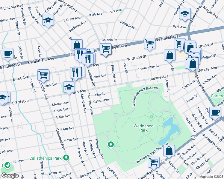 map of restaurants, bars, coffee shops, grocery stores, and more near 324 Hamilton Street in Roselle