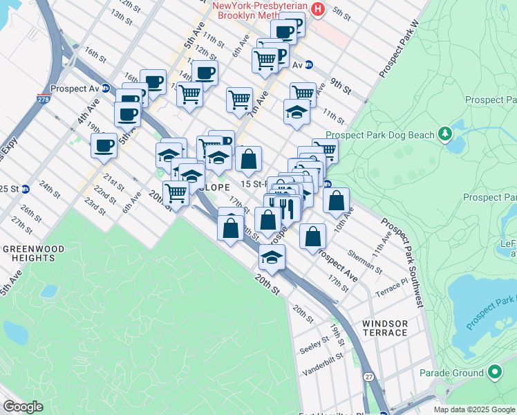 map of restaurants, bars, coffee shops, grocery stores, and more near 465 17th Street in Brooklyn