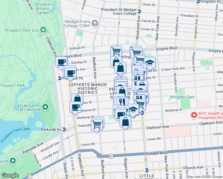 map of restaurants, bars, coffee shops, grocery stores, and more near 188 Rutland Road in Brooklyn