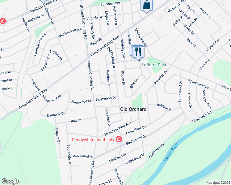 map of restaurants, bars, coffee shops, grocery stores, and more near 113 Old Orchard Drive in Easton