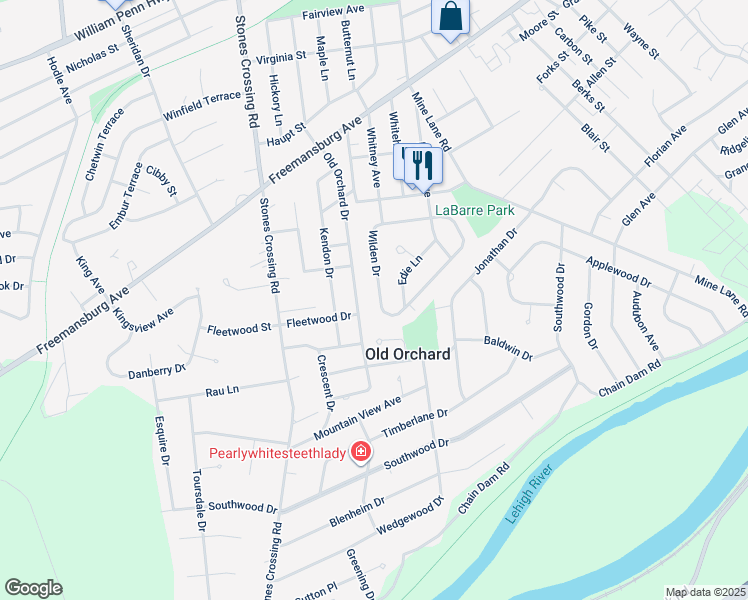 map of restaurants, bars, coffee shops, grocery stores, and more near 31 Wilden Drive in Easton