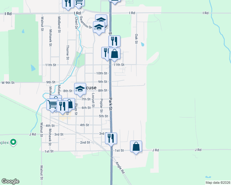 map of restaurants, bars, coffee shops, grocery stores, and more near 704 Park Street in Syracuse