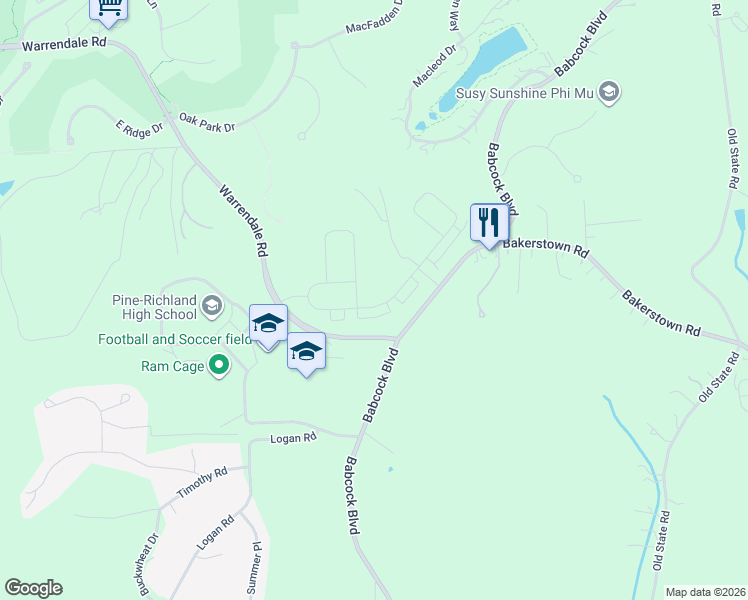 map of restaurants, bars, coffee shops, grocery stores, and more near 7204 Chestnut Way in Gibsonia
