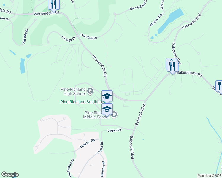 map of restaurants, bars, coffee shops, grocery stores, and more near 704 Warrendale Road in Gibsonia