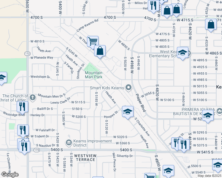 map of restaurants, bars, coffee shops, grocery stores, and more near 5085 Heath Avenue in Salt Lake City