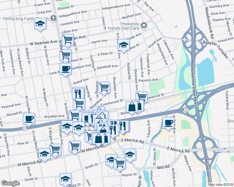 map of restaurants, bars, coffee shops, grocery stores, and more near 75 Commercial Street in Freeport