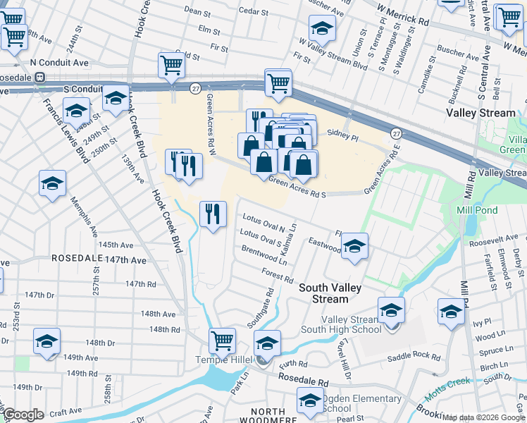 map of restaurants, bars, coffee shops, grocery stores, and more near 89 Lotus Oval North in Valley Stream