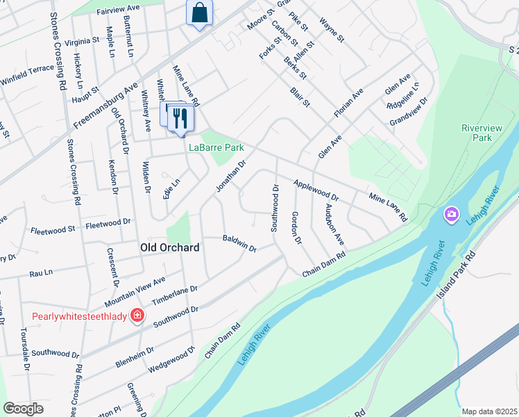map of restaurants, bars, coffee shops, grocery stores, and more near 54 Applewood Drive in Easton