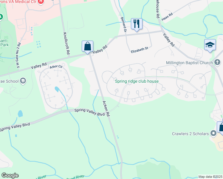 map of restaurants, bars, coffee shops, grocery stores, and more near 250 Alexandria Way in Bernards