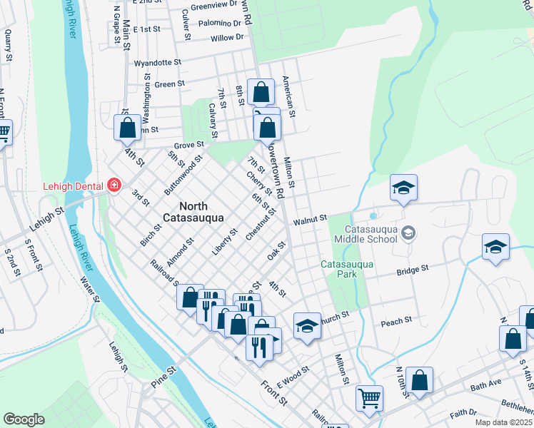 map of restaurants, bars, coffee shops, grocery stores, and more near 1022 6th Street in Catasauqua