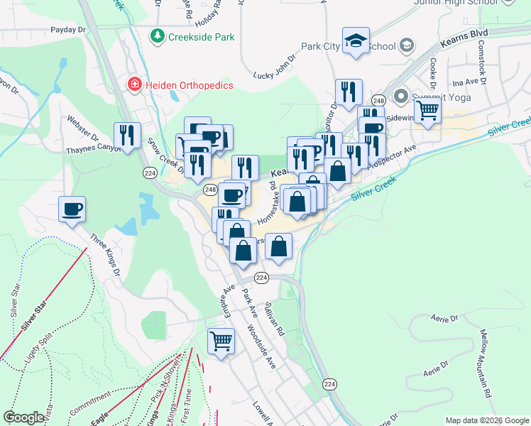 map of restaurants, bars, coffee shops, grocery stores, and more near 1800 Homestake Road in Park City