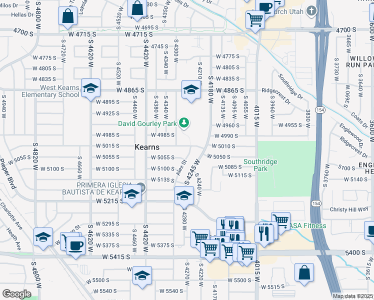 map of restaurants, bars, coffee shops, grocery stores, and more near 5030 Alex Street in Kearns