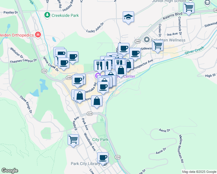 map of restaurants, bars, coffee shops, grocery stores, and more near 1205 Iron Horse Drive in Park City