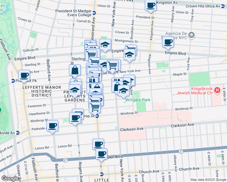 map of restaurants, bars, coffee shops, grocery stores, and more near 369 Midwood Street in Brooklyn