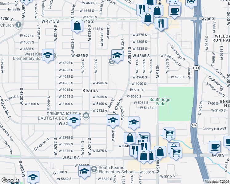map of restaurants, bars, coffee shops, grocery stores, and more near 4290 West 5015 South in Kearns