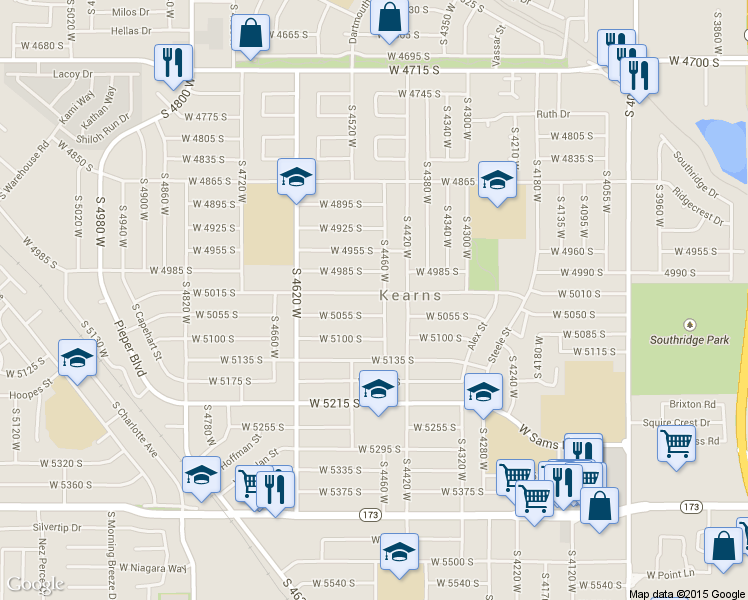 map of restaurants, bars, coffee shops, grocery stores, and more near 4481 West 5015 South in Kearns