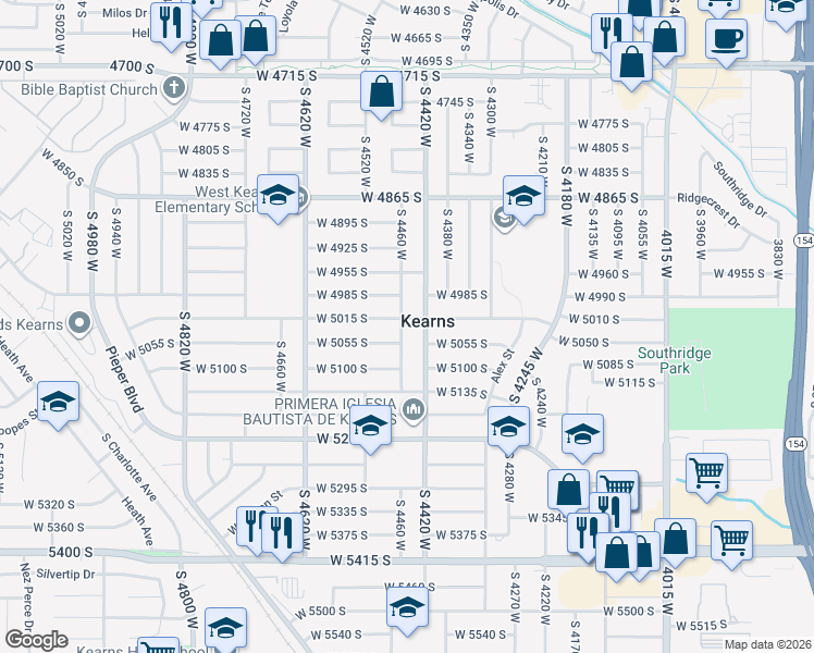 map of restaurants, bars, coffee shops, grocery stores, and more near 4996 South 4460 West in Kearns