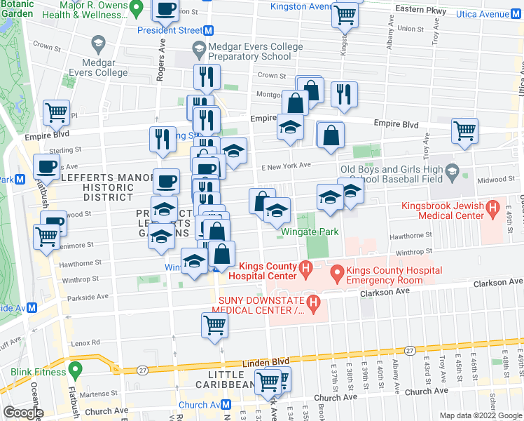 map of restaurants, bars, coffee shops, grocery stores, and more near 19 Miami Court in Brooklyn