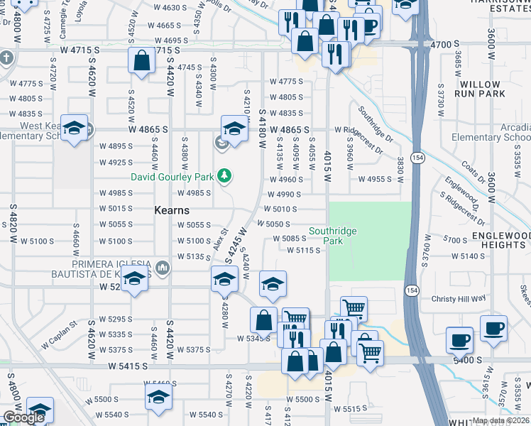map of restaurants, bars, coffee shops, grocery stores, and more near 4143 West 4990 South in Kearns