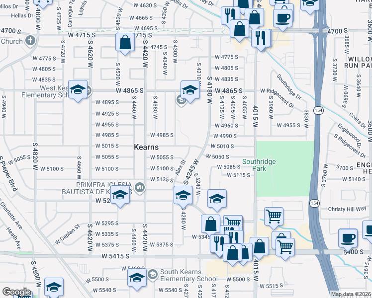 map of restaurants, bars, coffee shops, grocery stores, and more near 4290 West 5015 South in Kearns