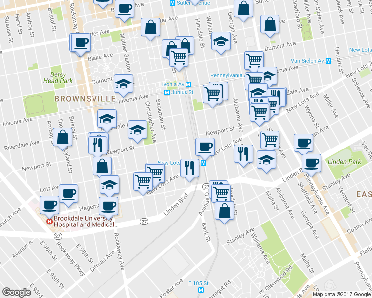 map of restaurants, bars, coffee shops, grocery stores, and more near 568 Junius Street in Brooklyn