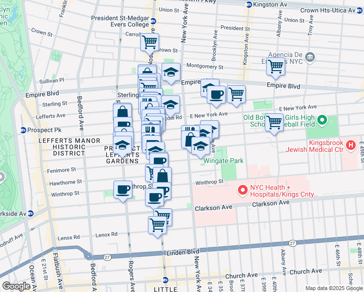 map of restaurants, bars, coffee shops, grocery stores, and more near 369 Midwood Street in Brooklyn