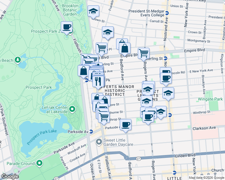 map of restaurants, bars, coffee shops, grocery stores, and more near 47 Maple Street in Brooklyn
