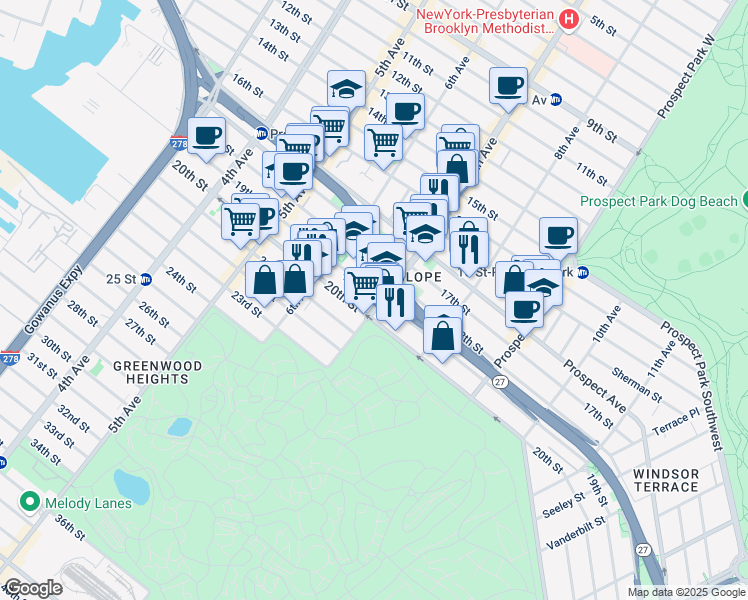 map of restaurants, bars, coffee shops, grocery stores, and more near in Brooklyn