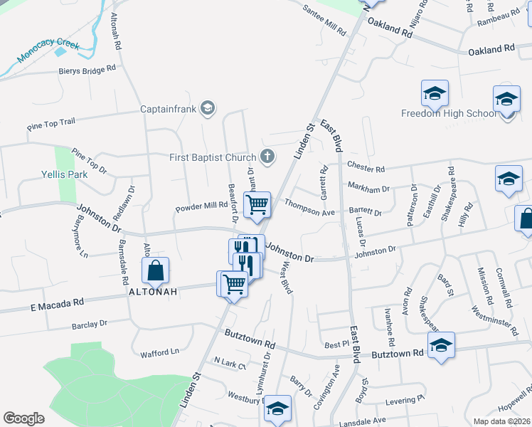 map of restaurants, bars, coffee shops, grocery stores, and more near 3169 Linden Street in Bethlehem