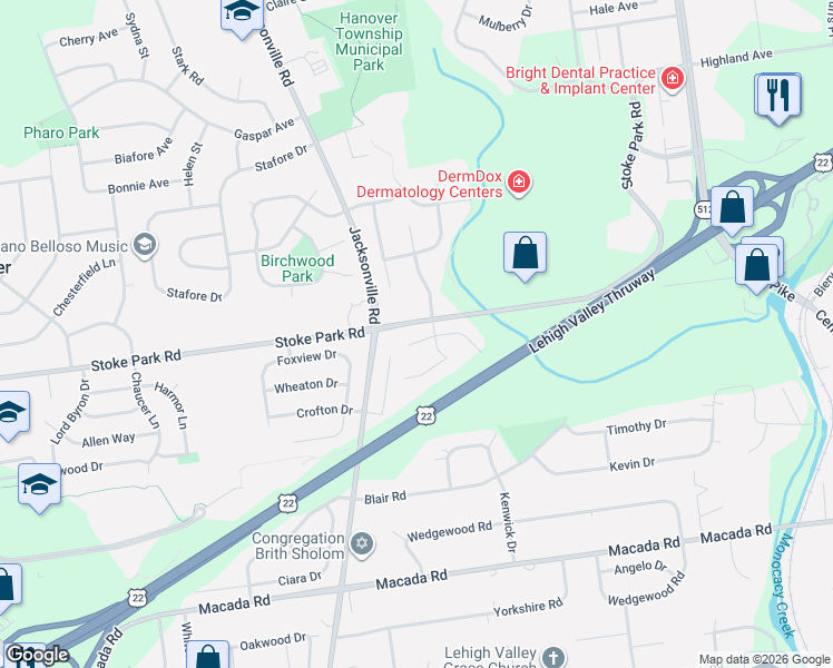 map of restaurants, bars, coffee shops, grocery stores, and more near 907 Rainbow Drive in Bethlehem