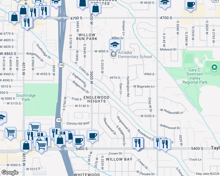 map of restaurants, bars, coffee shops, grocery stores, and more near 3526 Valley Heights Drive in Salt Lake City