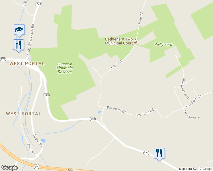 map of restaurants, bars, coffee shops, grocery stores, and more near 391 Mine Road in Asbury