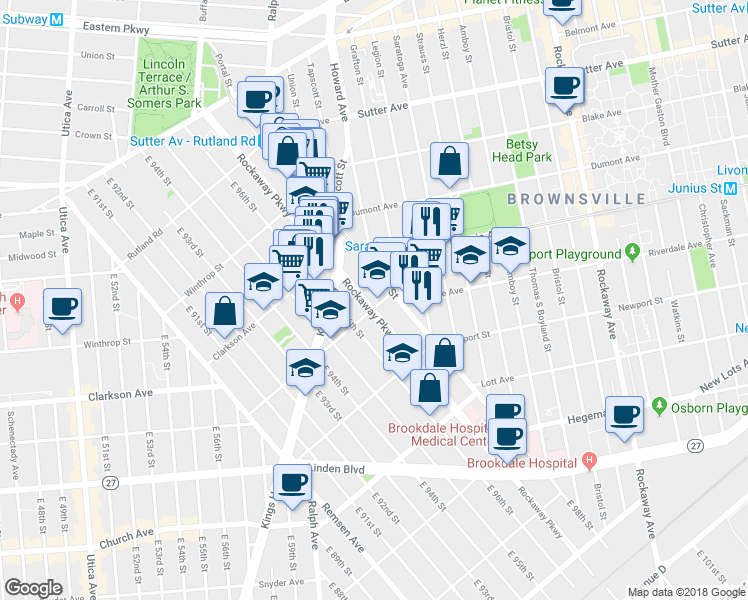 map of restaurants, bars, coffee shops, grocery stores, and more near 1145 Lenox Road in Brooklyn