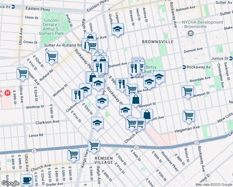 map of restaurants, bars, coffee shops, grocery stores, and more near 1145 Lenox Road in Brooklyn