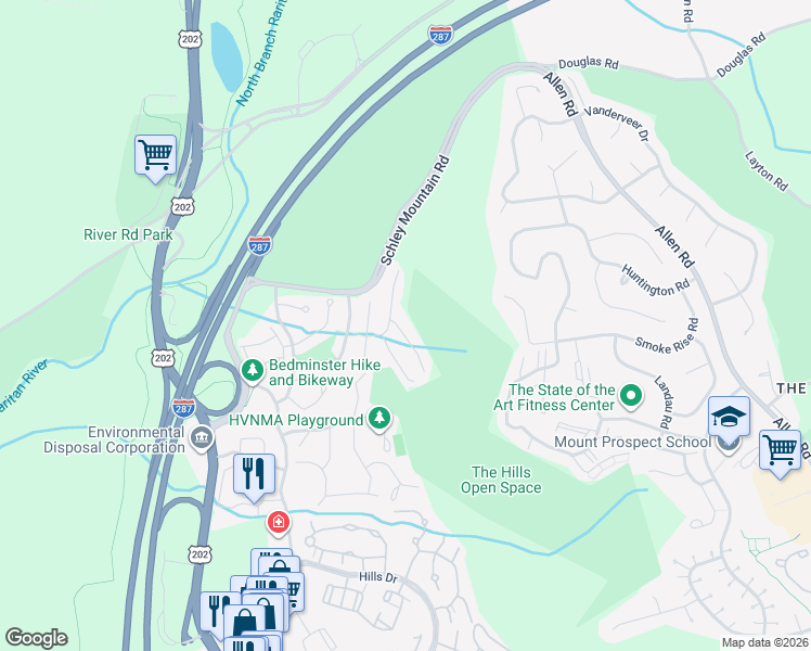 map of restaurants, bars, coffee shops, grocery stores, and more near 309 Enclave Lane in Bedminster
