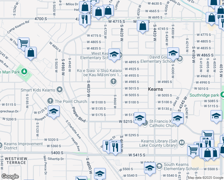 map of restaurants, bars, coffee shops, grocery stores, and more near 4681 West 5015 South in Kearns