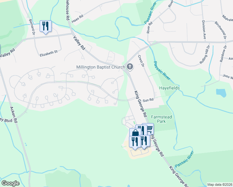 map of restaurants, bars, coffee shops, grocery stores, and more near 110 Commonwealth Drive in Basking Ridge